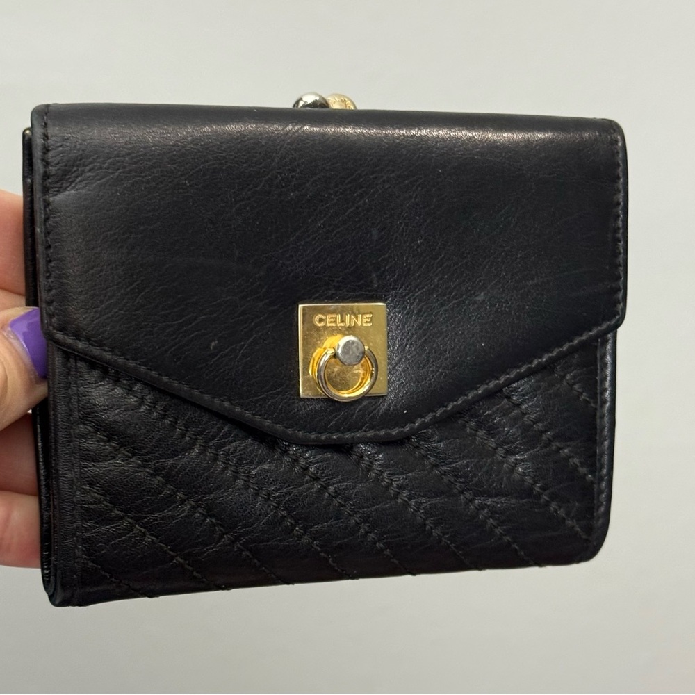 Celine Vintage Paris Black Leather Wallet